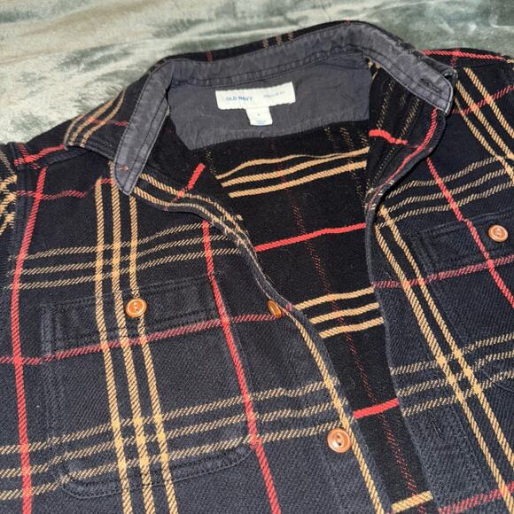 Old Navy Shirt Men's Medium Black Plaid Long Sleeve Shacket Button Up - Picture 2 of 7